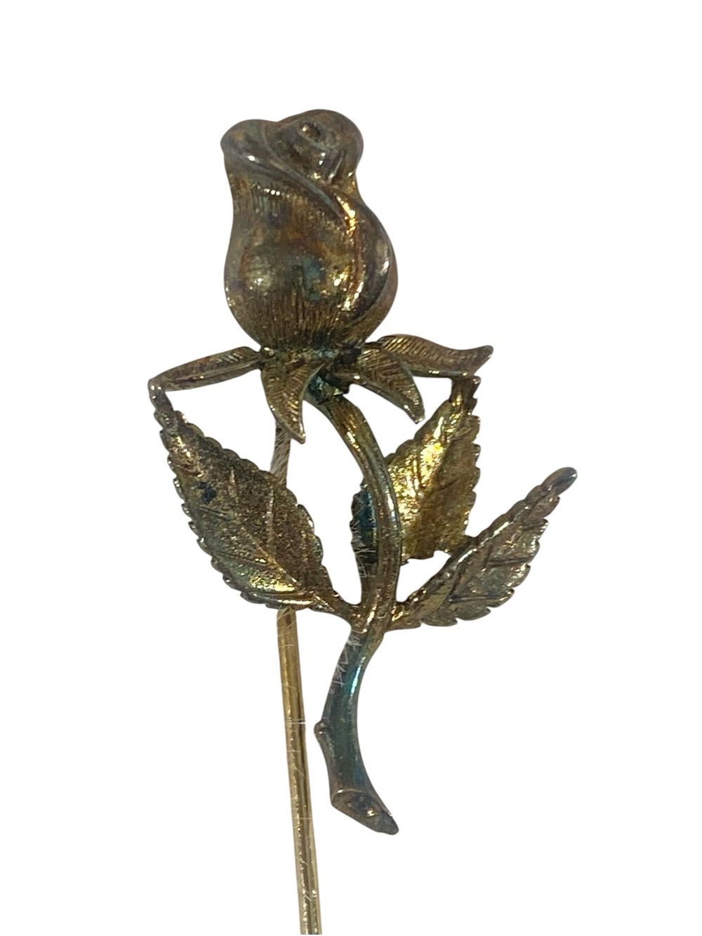Anson Vintage Rose Stick Pin Elegant Sterling Silver Gold Coating Scarf Hat Pin - Picture 2 of 5